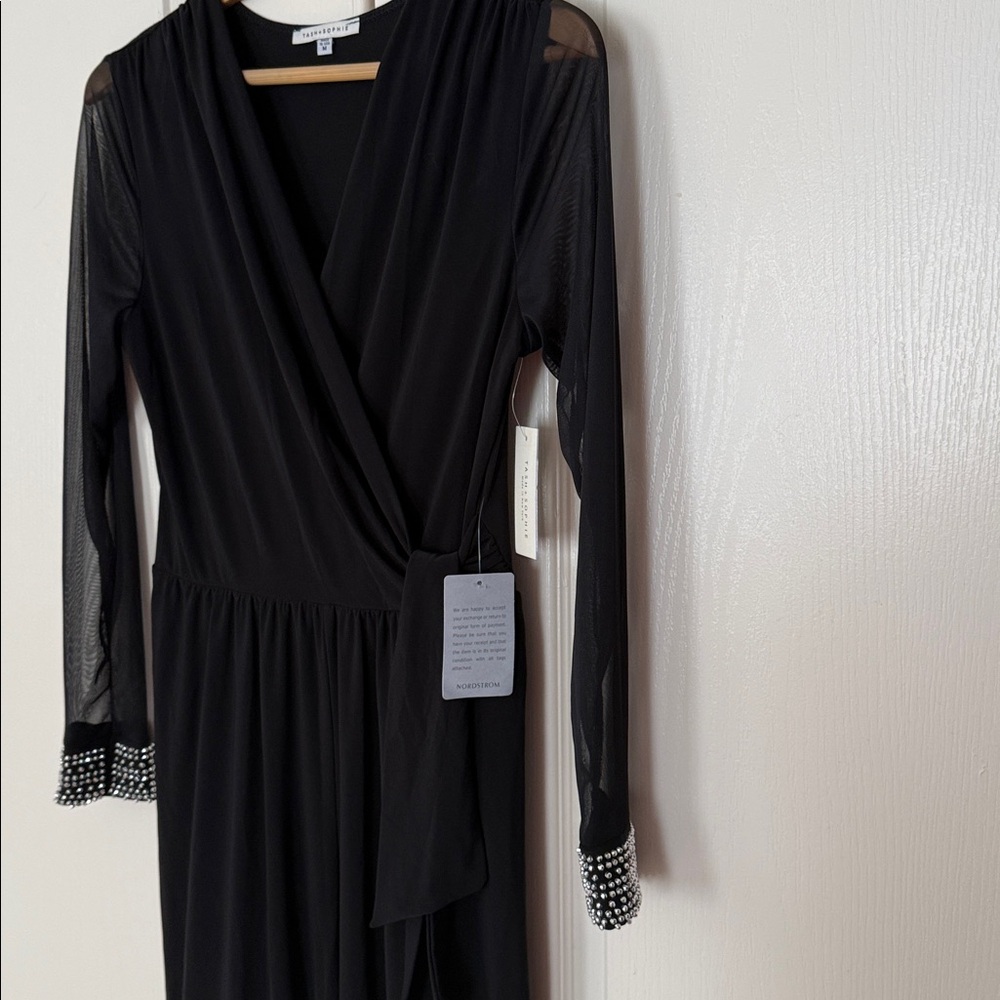 Chic Black Long Sleeve Wrap jumpsuit